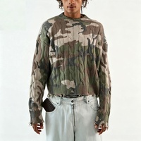 Pull en maille torsadée camouflage sur mesure pour homme, coupe courte, bords effilochés, style streetwear, fabrication OEM