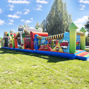 Parcours de obstáculos inflable comercial, castillo inflable combinado con diseño de cómic pop art, pista de obstáculos inflable para adultos - Product Image 1