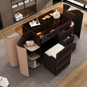 ตู้ลิ้นชักแบบวอล์กอินตู้เสื้อผ้าแบบออกแบบได้ตามต้องการพื้นผิวโต๊ะกระจกบอร์ดเมลามีนหนังพร้อมชั้นเปิดตู้ - Product Image 6