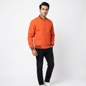 FINER THREADS Men's Varsity Jacket 100% Cotton Breathable Stand Collar <b>Covered</b> <b>Button</b> Closure Casual Winter Streetwear - Product Image 1