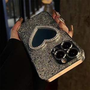 Glitter Love Mirror Luxury Gradient Custom Plating Woman Lady Phone Case Cover para <span class=keywords><strong>Iphone</strong></span> 17 16 15 <span class=keywords><strong>14</strong></span> <span class=keywords><strong>13</strong></span> 12 11 Pro Max Plus - Product Image 3