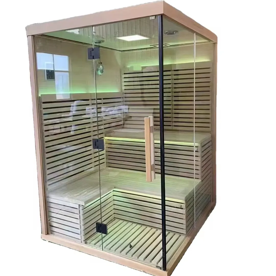 2024 Sauna interior tradicional de madeira com sistema de controle de computador Caisheng Spruces para 2 pessoas