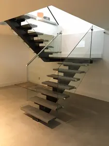 ACE Floating Stairs For Indoor Modern Wooden Step Glass Balustrade Staircase