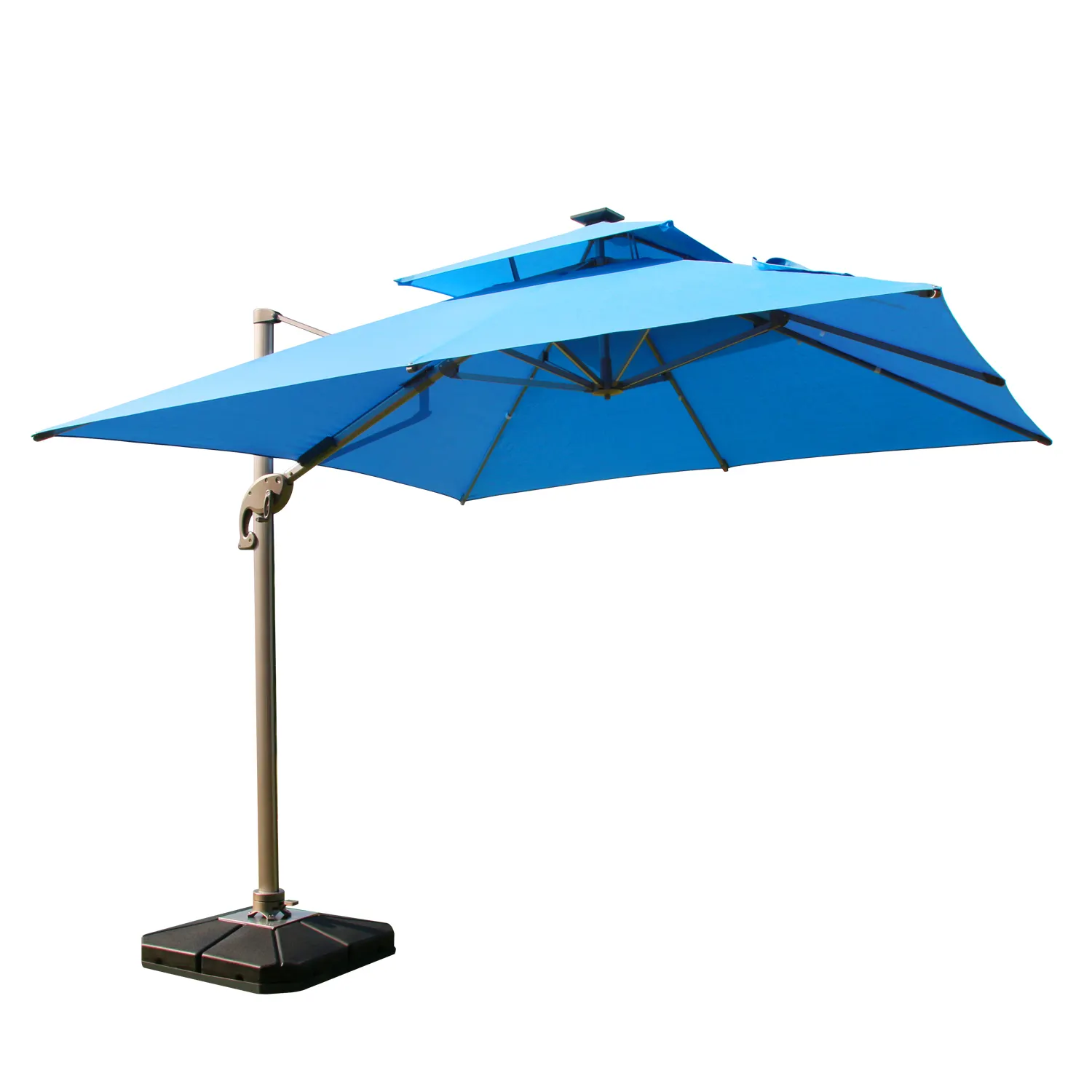 مظلة مزدوجة كبيرة الحجم للفناء المظلة المثبَّتة مقاهي الشاطئ المطعم مظلة شمسية للحديقة المظلة في الهواء الطلق مع قاعدة