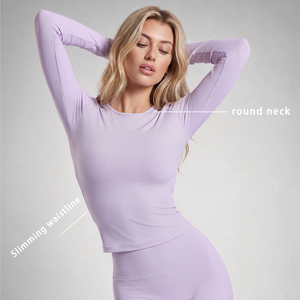 T-shirt de sport intérieur pour femme, coupe ajustée, col rond, manches longues, doux et respirant, sous-vêtement de travail pour hôpital - Product Image 4