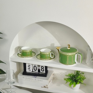Service à thé 5 pièces de style européen de luxe, best-seller, en céramique, avec soucoupe en porcelaine et fouet en bambou, pour usage domestique - Product Image 5