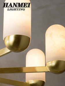 Lámpara de Araña LED de Latón y Mármol, Altura Ajustable, Luz Blanca Cálida, Tamaño Mediano, para Sala de Estar/Comedor/Hotel HM-ZZ-8359, Estilo Moderno Minimalista - Product Image 3