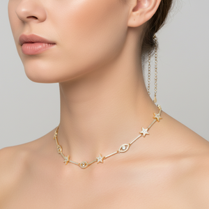 Nuova Collana Girocollo Placcata Oro con Ciondolo a Stella e <span class=keywords><strong>Occhio</strong></span> di Allah, Catena Geometrica a Barre, con Zirconia Cubica Incastonata, Catena Vuota, Gioielli da Donna - Product Image 1