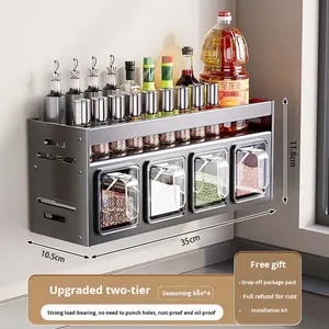 Estante de Condimentos Metálico para <span class=keywords><strong>Cocina</strong></span>, Sin Perforaciones, Multifuncional, Juego de Frascos para Condimentos, Estante para Especias - Product Image 6