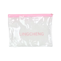 Pochette en plastique transparente personnalisée avec logo d'usine, organiseur de maquillage et de toilette de voyage, sac à fermeture éclair en PVC transparent portable avec fermeture éclair rose