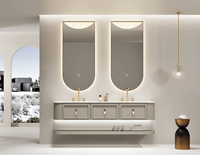 Oumeiga Personnalisé Hôtel Salle De Bains Vanités Comptoirs PVC Carcasse Matériel Double Évier Vanité Tops Table Prix Usine