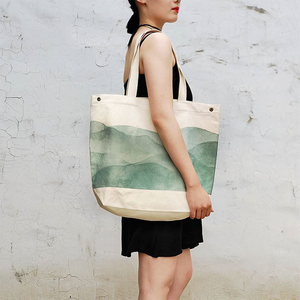 Nouveau sac fourre-tout en toile recyclée écologique pour femmes, grand sac à bandoulière en coton, motif peinture à l'encre chinoise créative, grande capacité - Product Image 6