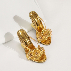 Sandales à talons fleuris 35-42, mules sexy argentées pour femme, talon en forme de fleur, pour soirée, été 2025 - Product Image 5