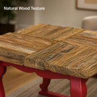 Table d'appoint carrée en bois rustique minimaliste avec pieds en métal rouge courbés pour chambre à coucher, salon et espaces commerciaux