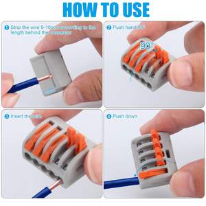 Bloques de terminales de resorte, paquete de 100, material PBT, conector de botón a presión para cables flexibles y rígidos - Product Image 3
