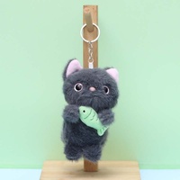 Porte-clés pendentif en peluche super doux, motif chaton et poisson en dessin animé, rembourré en coton PP, figurine animale marine, anti-stress, haut de gamme