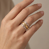 EDGE Titan-Stahl Edelstahl-Ring Offener Verstellbarer Ring Gold Silber Schichtiert Einfacher Moderner Schmuckring für Frauen