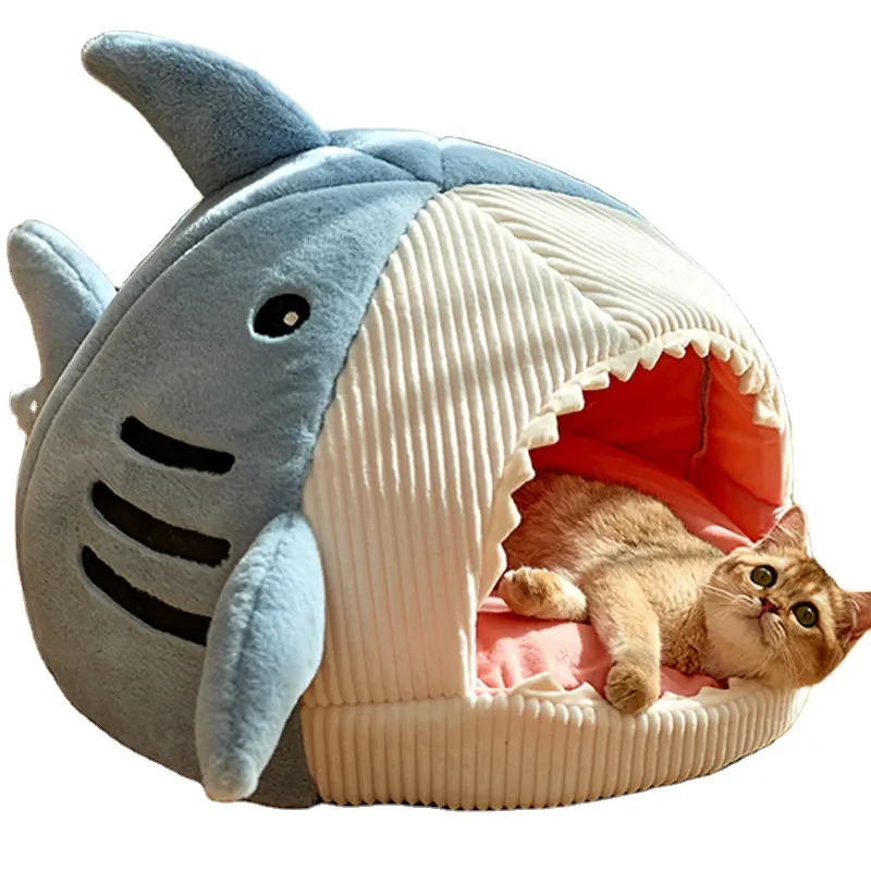 ที่นอนสัตว์เลี้ยงทรงฉลามสำหรับแมวที่นอนสำหรับสุนัขและแมวนอนหลับสบายแบบใหม่