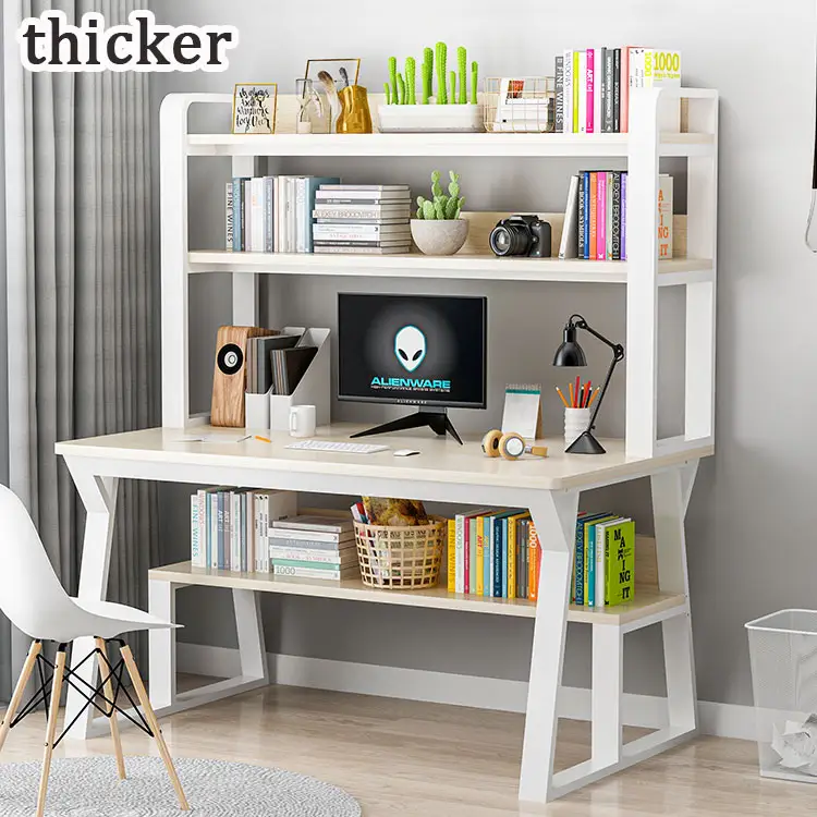 Moderne Houten Basic Wit Computer Student Studie Bureau Tafel Met 2-Tier Plank Organisator