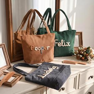 Custom Durable Soft <b>Corduroy</b> Textile Weaving Mixed Colors Pattern Casual Square Embroidery Travel Outdoor Foldable <b>Tote</b> <b>Bag</b> - Product Image 1