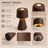 Lampe de table LED marron minimaliste, portable, mini, sans fil, rechargeable USB-C pour chambre, chevet, café, hôtel, restaurant