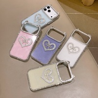 Coque de luxe antichoc avec oreilles de chat, strass, perles et cœur pour iPhone 17 16 15 Pro Max, protection 3D avec nœud et diamants scintillants