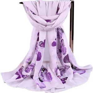 Spring Summer Women Scarf Butterfly Print Big Size Shawls And Wraps For Lady Silk Scarves Pashmina Beach Stoles Foulard