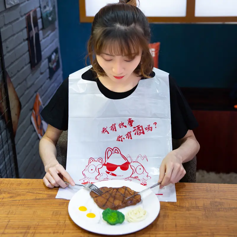 Kunden spezifische gedruckte Hummer krabben Sea Food Dining Schürze Einweg-Plastik Restaurant Lätzchen für Erwachsene