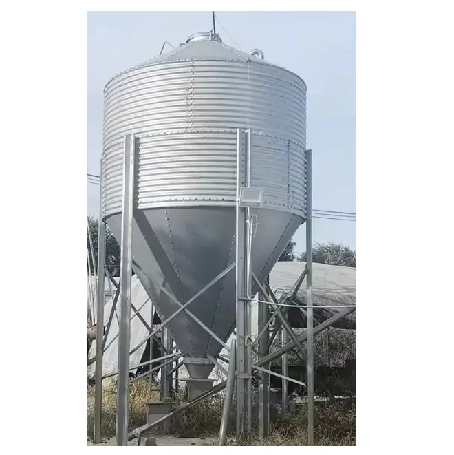Proveedor de fábrica de silo caliente silo de 11 o 14 toneladas/silo para aves de corral con sistema completo de línea de alimentación principal/Almacenamiento de silo para granos