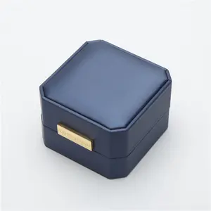 Caja de joyería de cuero de remium u, embalaje de anillo de joyería hecho a mano con logotipo de lujo
