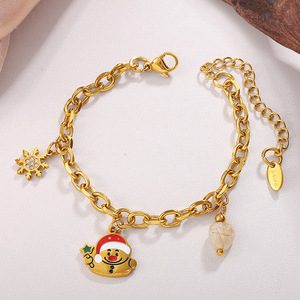 Pulsera con Dijes Navideños de Aleación de Zinc, Chapada en Oro, con Colgante de Dibujos Animados, Joyería Unisex para Regalo - Product Image 3