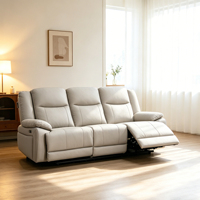 Juego de Sofás Reclinables Chesterfield de Cuero Genuino Gris Claro, Reclinación Eléctrica, 1+2+3 Plazas, con Soporte Ergonómico para Uso en Hoteles
