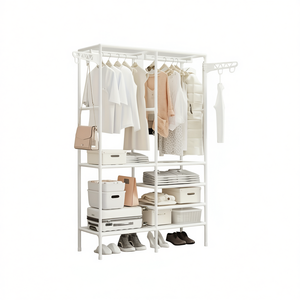 Db Portable <b>Wardrobe</b> Storage <b>Organizer</b> 6 Shelves 2 Rods Detachable Metal Closet Rack Bedroom Minimalist Design - Product Image 1