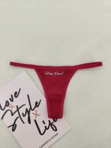 En stock paquet de 6 pièces de strings en coton multicolore mignon lettre imprimer saint valentin français coupe T dos sexy mignon culotte Undie - Product Image 3