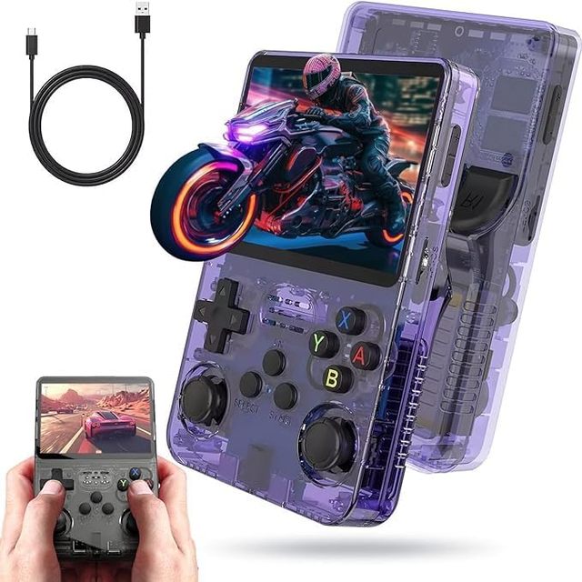 New R36S Retro Handheld Game Console 3.5 Inch IPS Screen Linux System 3500 MAh Battery Portable Pocket Size Built-in 64G