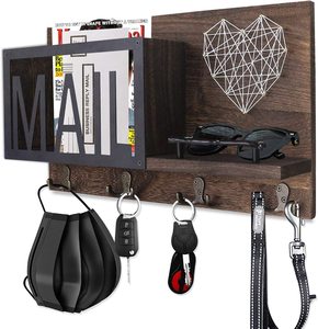 Portaoggetti in legno a parete con quattro ganci porta posta e organizzatore chiavi per uso domestico - Product Image 3