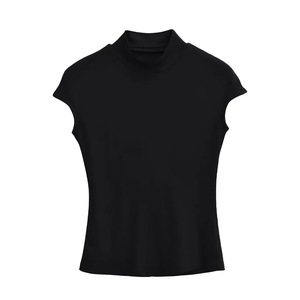 Liu Ming New Arrival 2024 Spring Summer <strong>Women</strong> <strong>s</strong> Sleeveless Turtleneck Stretch Slim Fit Short Sleeve Causal Basics <strong>T</strong> <strong>Shirts</strong> - Product Image 4