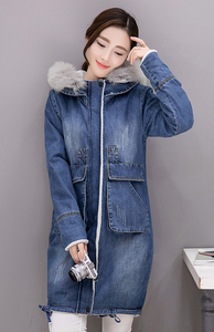 Blouson d'hiver en jean pour <span class=keywords><strong>femme</strong></span>, ample, chaud, à grandes poches, avec capuche, <span class=keywords><strong>grande</strong></span> <span class=keywords><strong>taille</strong></span>, en denim, 2020 - Product Image 2