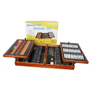 XinyiArt Art Supplier 174 Piece Super Deluxe Wooden Art Set Crafts Drawing Kit with Crayons Oil Pastels Colored Pencils for Teen