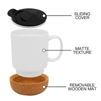 Tasse-Tumbler à Café en Céramique Mate de 15oz Vierge pour Sublimation Avec Poignée et Sous-Verre en Bois pour Sublimation
