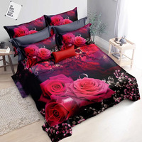 Parure de Lit de Luxe Numérique 3D Housse de Couette Motif Fleurs Roses Collections 100% Microfibre Imprimée Avec Taies d'Oreiller