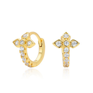 Anillo de compromiso de plata de ley 925 para mujer, anillo de moda con circonita cúbica en forma de cruz, aretes tipo huggie, joyería fina de moda para mujer - Product Image 1