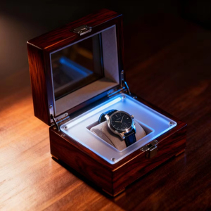 Tùy Chỉnh Handmade Sang Trọng Duy Nhất Hộp Đồng Hồ Bao Bì Bằng Gỗ Thủ Công Hình Chữ Nhật Lót Nhung Acrylic LED Tùy Chỉnh Để Chấp Nhận - Product Image 6