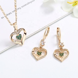 Luxury <b>Bridesmaid</b> Heart-Shaped Green Zirconia 18K Gold Plated Necklace and Earrings <b>Jewelry</b> <b>Set</b> for Women Wedding & Party - Product Image 2