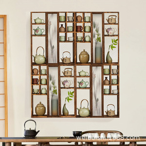 Estante de Exhibición de Madera Sólida para Montar en la Pared, Estilo Chino Moderno, Mueble de Almacenamiento para Sala de Estar - Product Image 3