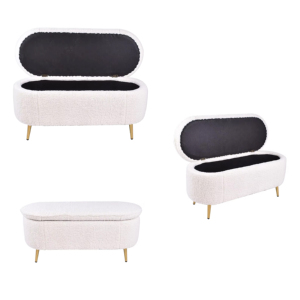 Poufs <span class=keywords><strong>ottoman</strong></span> longs en laine d'agneau blanche avec pieds dorés, bancs de <span class=keywords><strong>rangement</strong></span> pour chambre, appartement, salon, mobilier d'intérieur - Product Image 4