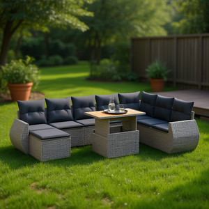 Ensemble de canapés de jardin en polyrotin gris avec accoudoirs réglables, 6 places, mobilier d'extérieur au design contemporain - Product Image 2