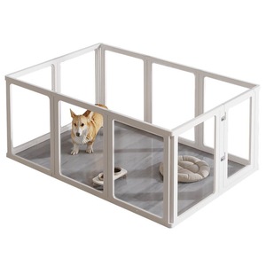 Clôture pour chien de petite et moyenne taille transparente <span class=keywords><strong>2026</strong></span>, <span class=keywords><strong>cage</strong></span> pour animaux de compagnie d'intérieur avec fermeture à bouton, fonction anti-évasion, en plastique et verre - Product Image 5