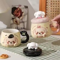 Mug en céramique avec couvercle, motif chiot de dessin animé, résistant aux hautes températures, compatible micro-ondes, pour usage domestique, cadeau mignon pour couple, petit-déjeuner, café