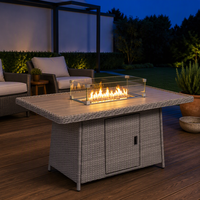 Table de foyer rectangulaire moderne en rotin tressé au propane sans fumée pour jardin, cour, terrasse, patio, vente en gros personnalisée